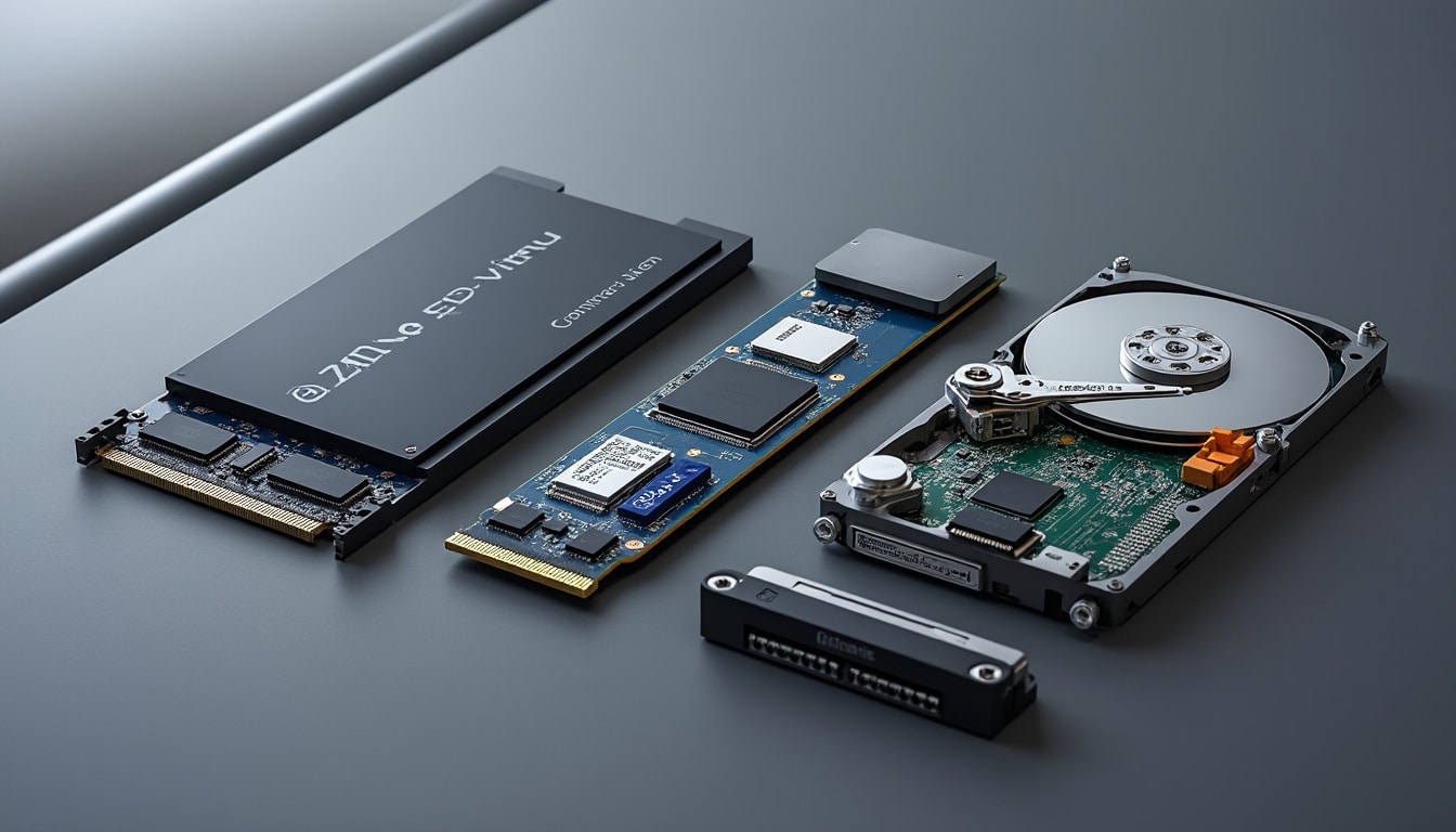 découvrez les différences entre les solutions de stockage : ssd sata, ssd nvme et disques durs mécaniques pour choisir la meilleure option adaptée à vos besoins.